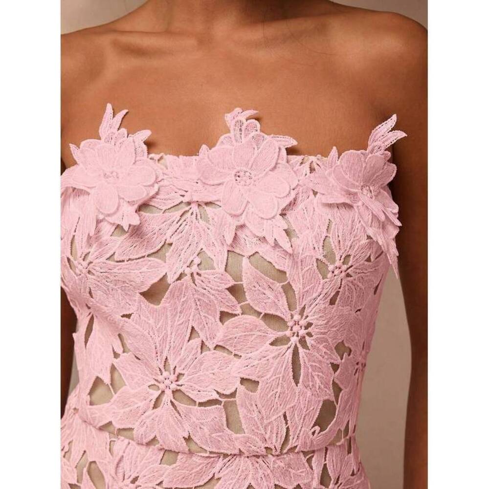 Glamine Pink Floral Party Water-Soluble Tube Top Mini Dre - Picture 5 of 5